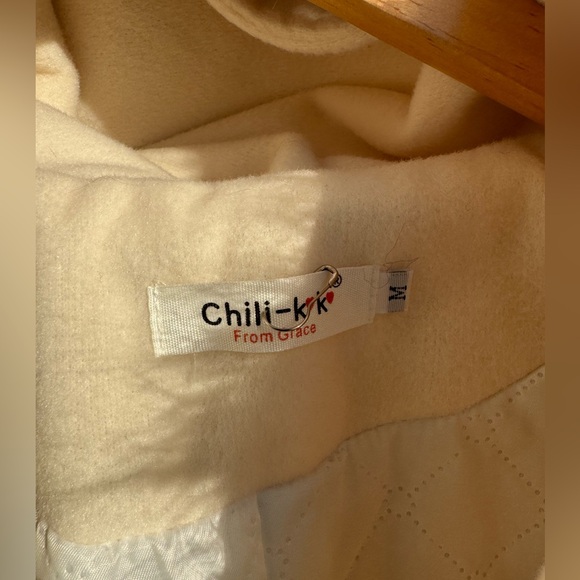 Off White Winter Belted 3/4 Length Coat With Fur Hood M - Picture 5 of 9